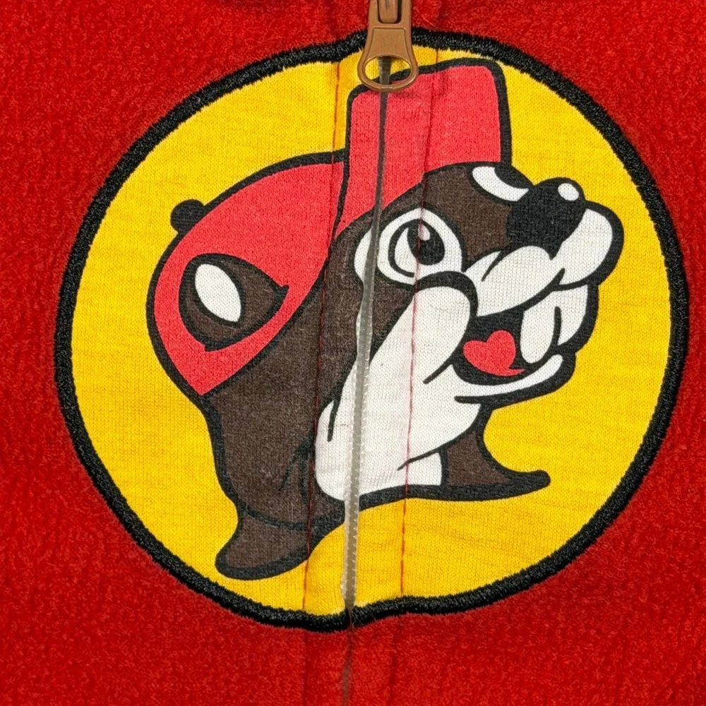 Buc-ee's Toddler Mascot Character Fleece Hooded Jumpsuit 3T Red Brown